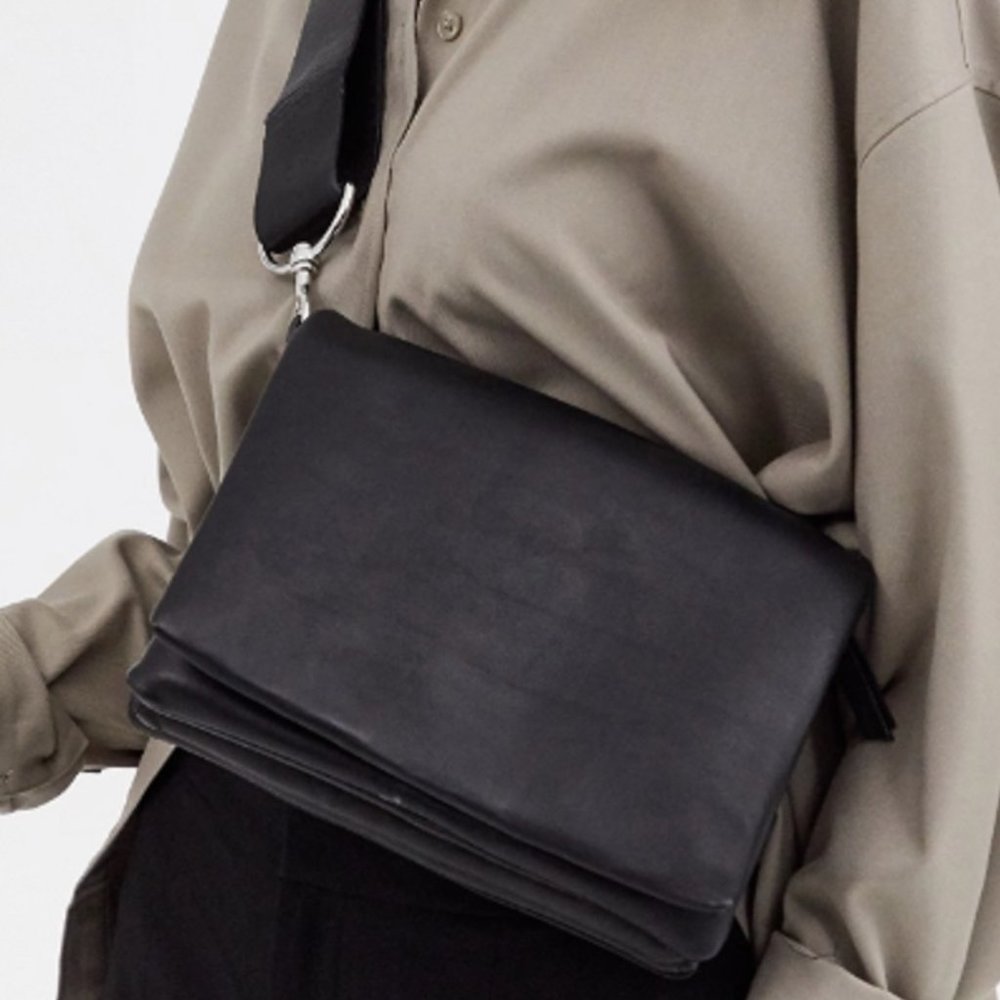 & OTHER STORIES Black Leather Multi Compartment Clutch Crossbody Bag $195